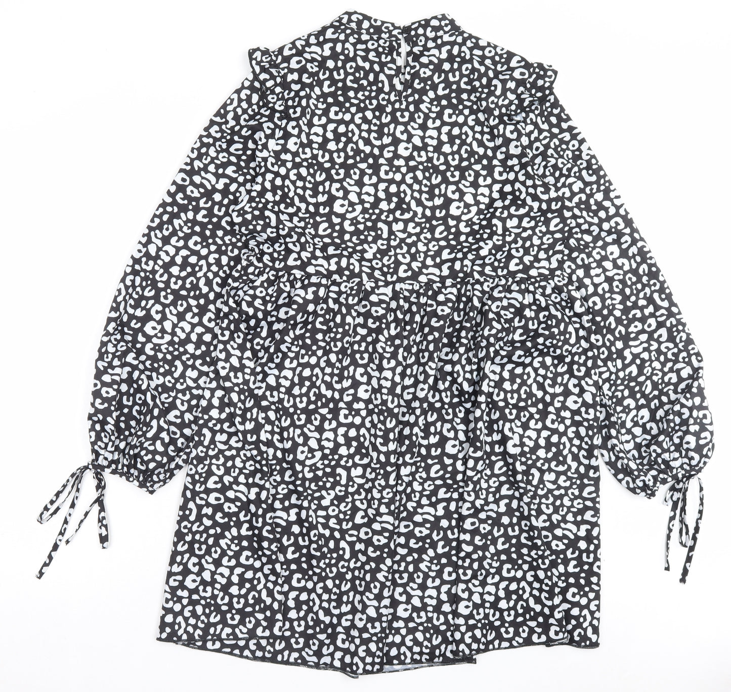 SheIn Womens Black Geometric Polyester A-Line Size M Crew Neck Zip