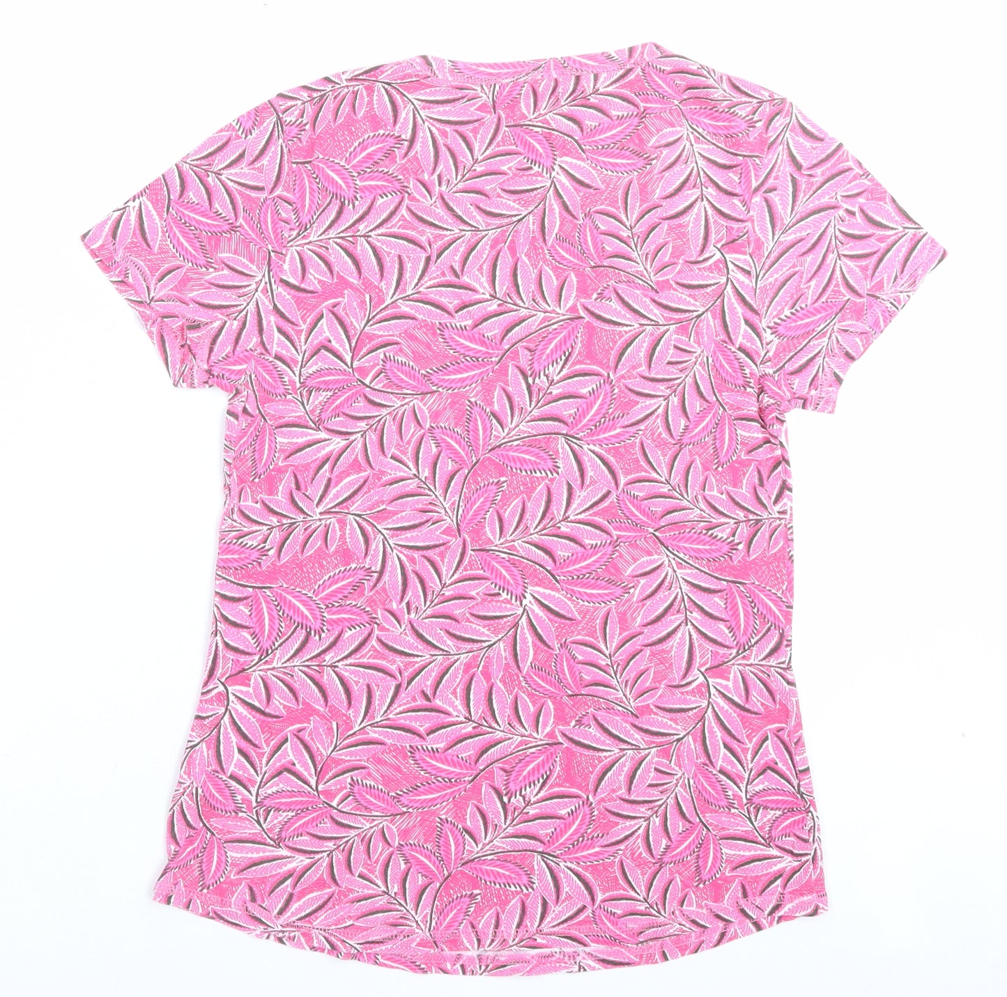 Marks and Spencer Womens Pink Geometric Cotton Basic T-Shirt Size 12 Crew Neck