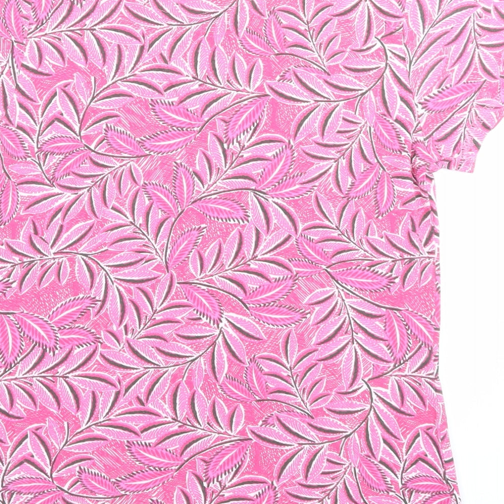 Marks and Spencer Womens Pink Geometric Cotton Basic T-Shirt Size 12 Crew Neck