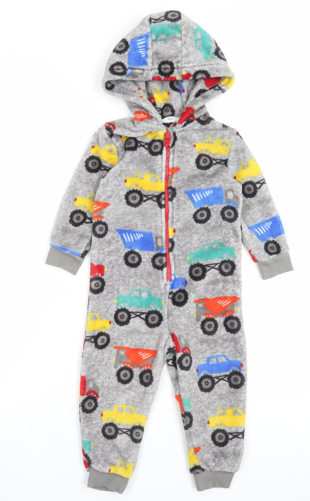 Marks and Spencer Boys Multicoloured Geometric Polyester One Piece Size 2-3 Years Zip - Trucks