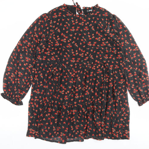 Missguided Womens Red Floral Polyester A-Line Size 12 Crew Neck Tie