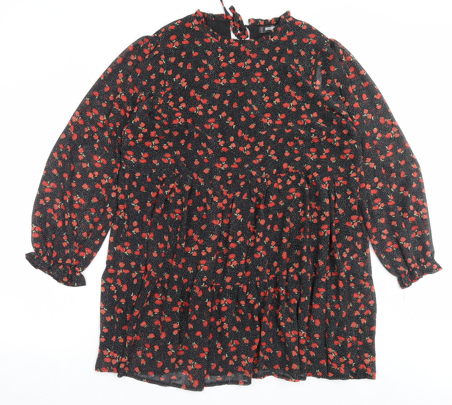 Missguided Womens Red Floral Polyester A-Line Size 12 Crew Neck Tie