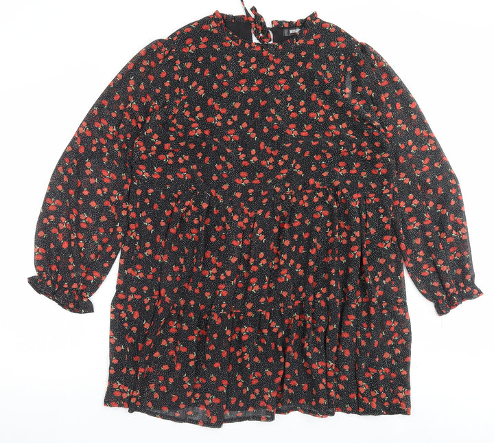 Missguided Womens Red Floral Polyester A-Line Size 12 Crew Neck Tie