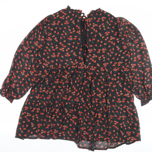 Missguided Womens Red Floral Polyester A-Line Size 12 Crew Neck Tie