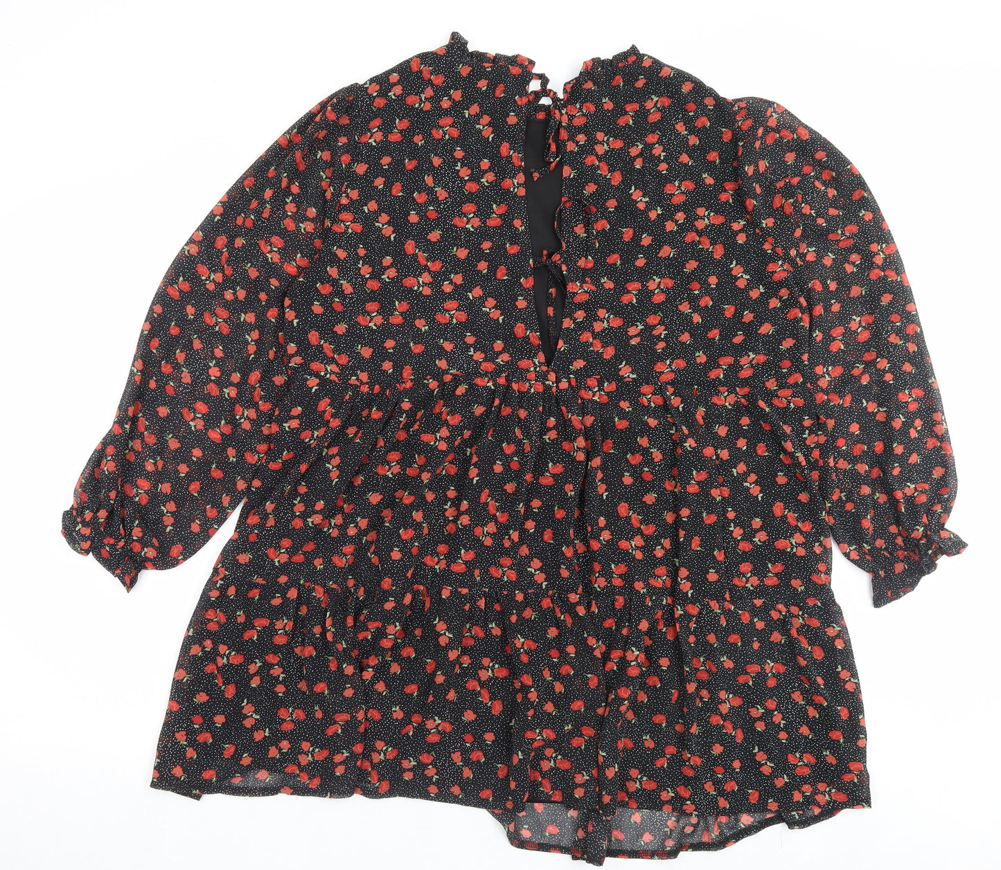 Missguided Womens Red Floral Polyester A-Line Size 12 Crew Neck Tie
