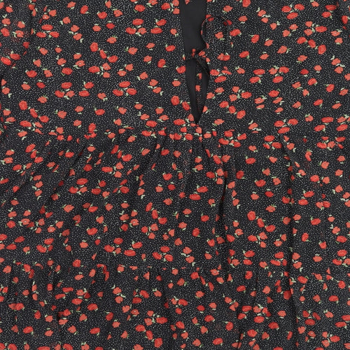 Missguided Womens Red Floral Polyester A-Line Size 12 Crew Neck Tie