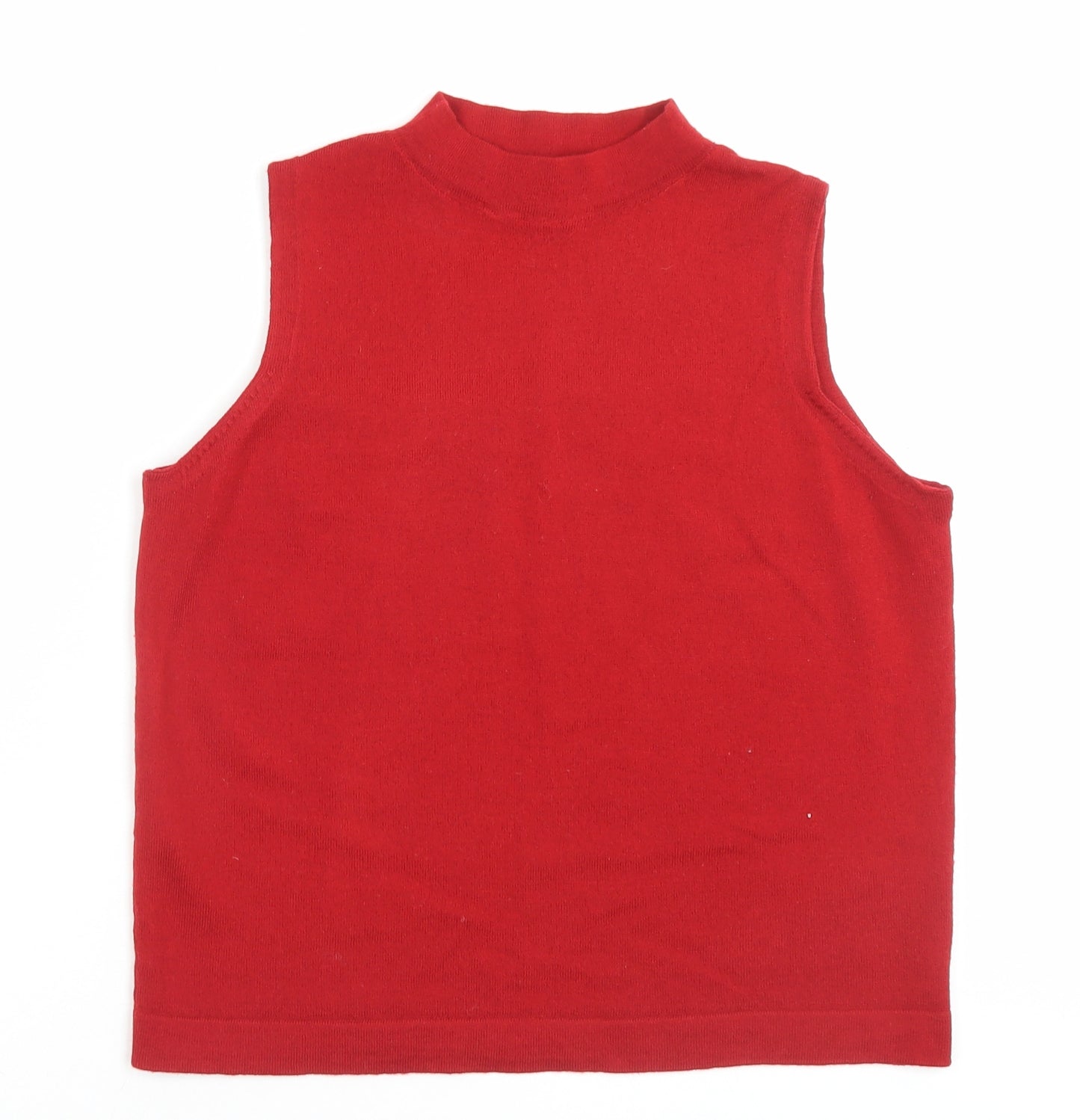 Marks and Spencer Womens Red High Neck Wool Vest Jumper Size 14