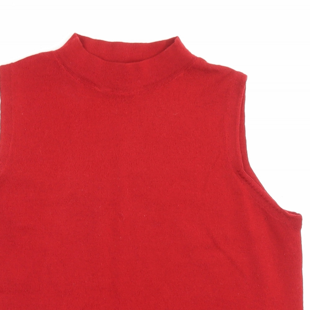 Marks and Spencer Womens Red High Neck Wool Vest Jumper Size 14