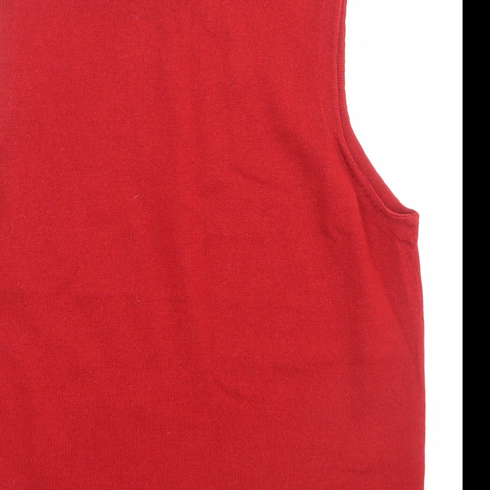 Marks and Spencer Womens Red High Neck Wool Vest Jumper Size 14