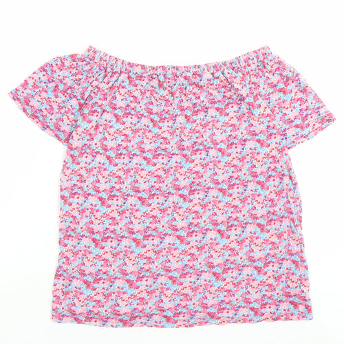 George Womens Pink Floral Viscose Basic T-Shirt Size 10 Boat Neck
