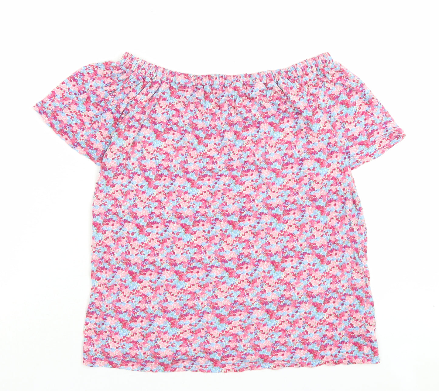 George Womens Pink Floral Viscose Basic T-Shirt Size 10 Boat Neck