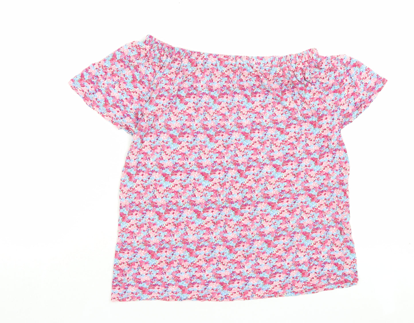 George Womens Pink Floral Viscose Basic T-Shirt Size 10 Boat Neck
