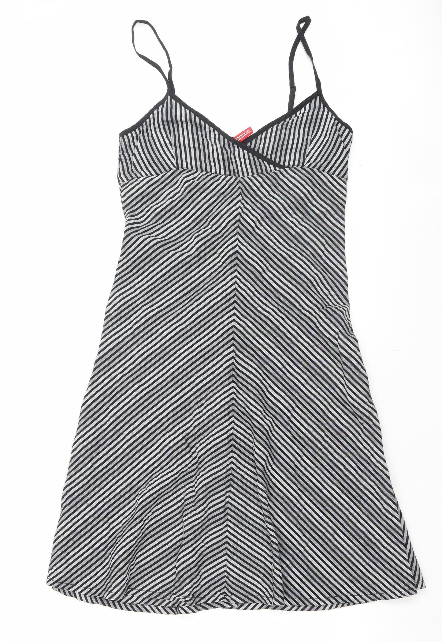 H&M Womens Grey Striped Cotton A-Line Size 8 V-Neck Zip