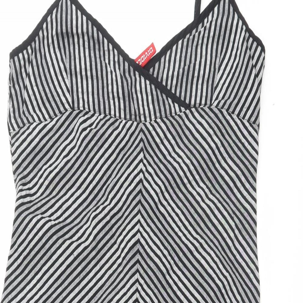 H&M Womens Grey Striped Cotton A-Line Size 8 V-Neck Zip