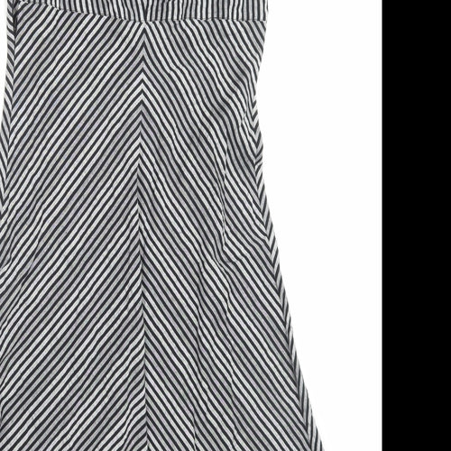 H&M Womens Grey Striped Cotton A-Line Size 8 V-Neck Zip