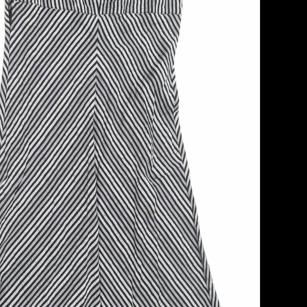 H&M Womens Grey Striped Cotton A-Line Size 8 V-Neck Zip