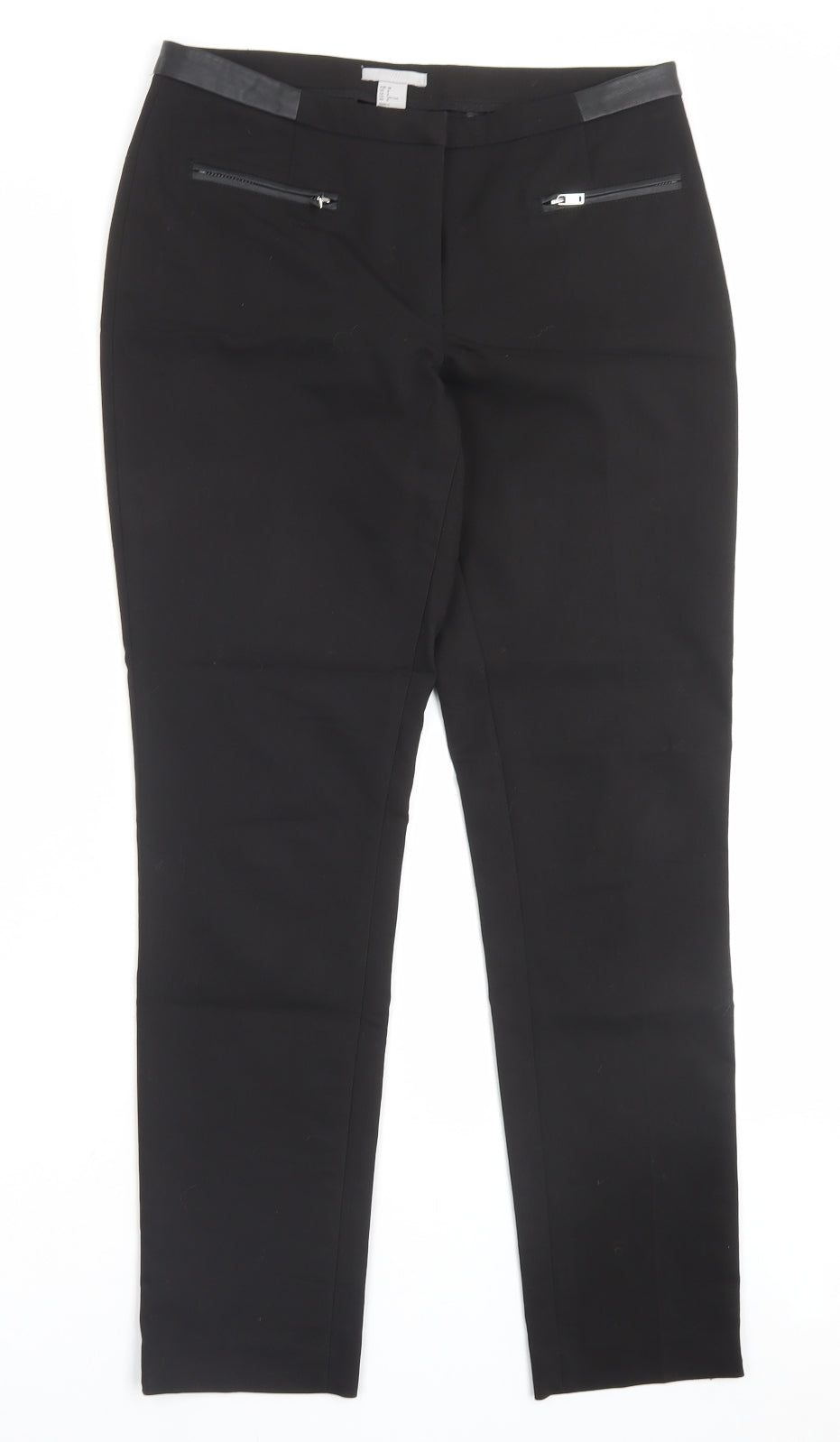 H&M Womens Black Cotton Trousers Size 10 L29 in Regular Hook & Eye