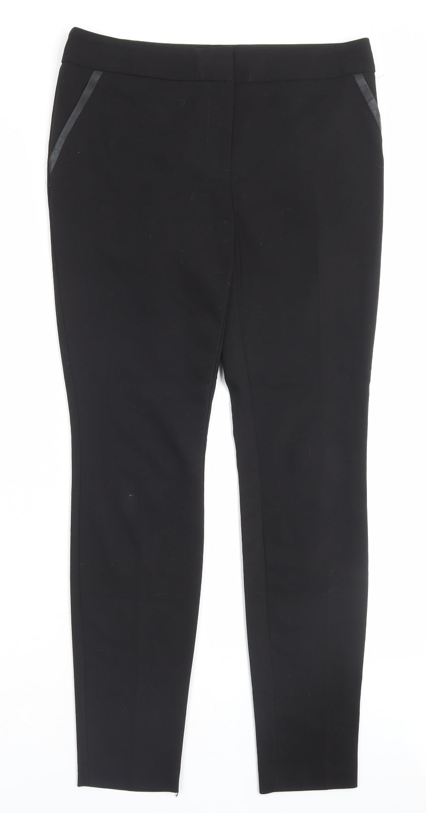 Papaya Womens Black Cotton Trousers Size 10 L28 in Regular Hook & Eye