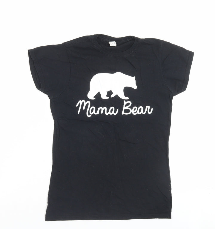 Gildan Womens Black Cotton Basic T-Shirt Size M Crew Neck - Mama Bear