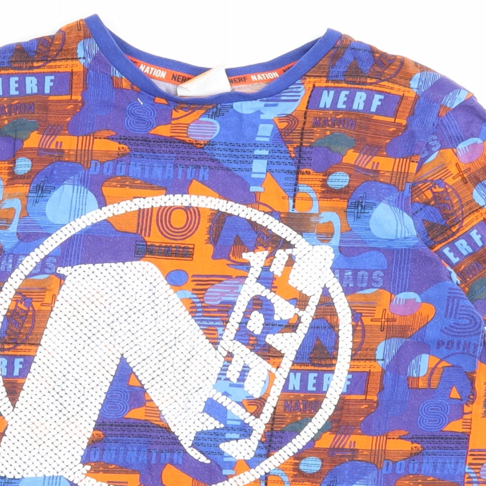 George Boys Blue Geometric Cotton Basic T-Shirt Size 11-12 Years Crew Neck Pullover - Nerf