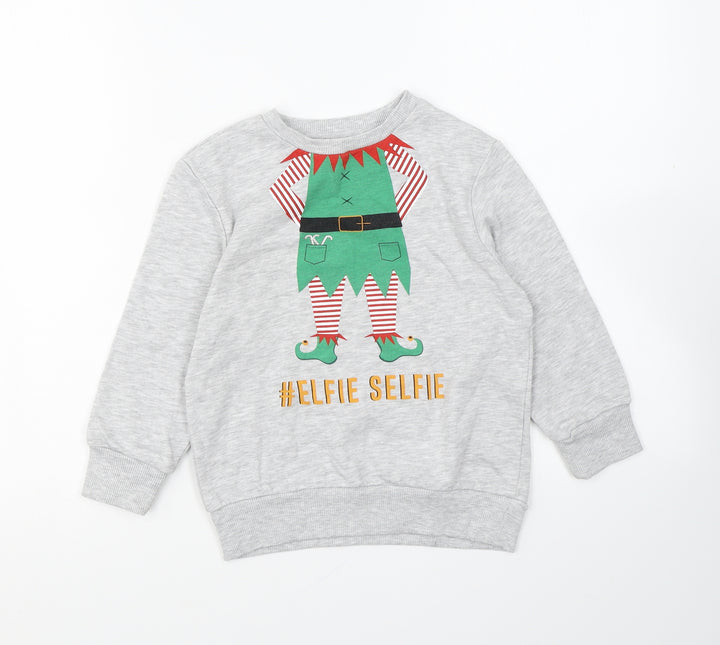 Very Girls Grey Cotton Pullover Sweatshirt Size 5-6 Years Pullover - Elfie Selfie