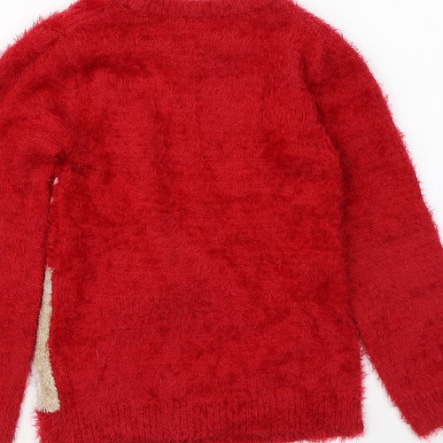 Nutmeg Girls Red Round Neck Polyamide Pullover Jumper Size 8-9 Years Pullover - Christmas Jumper