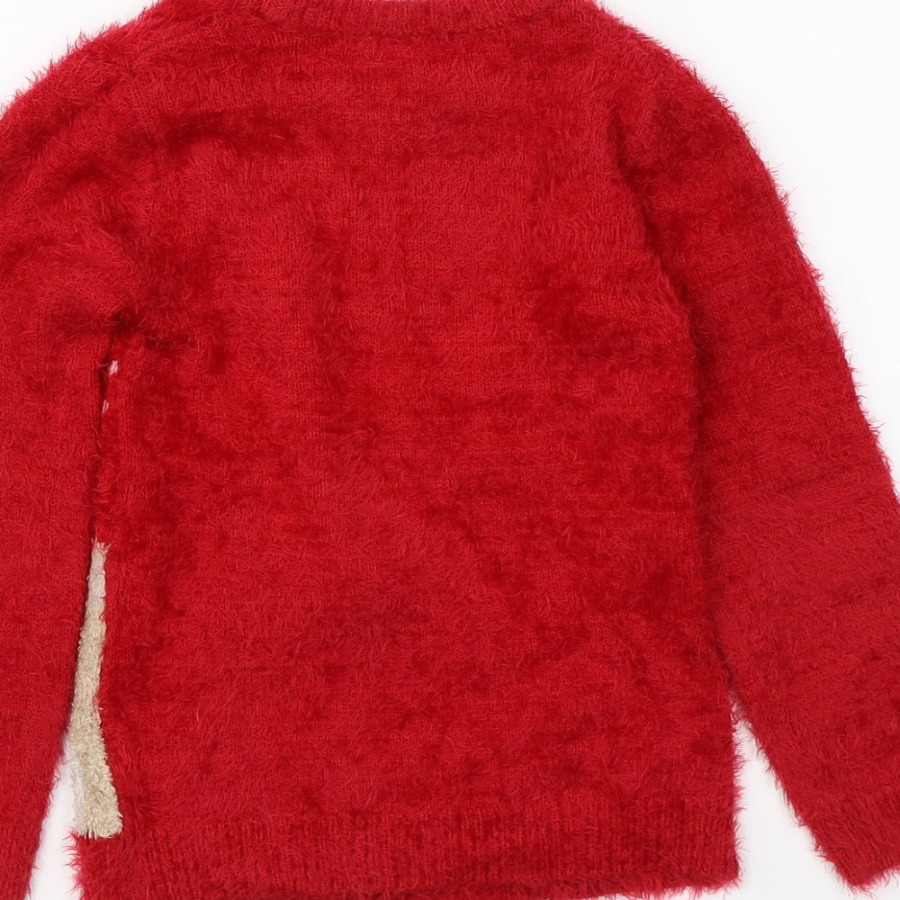 Nutmeg Girls Red Round Neck Polyamide Pullover Jumper Size 8-9 Years Pullover - Christmas Jumper