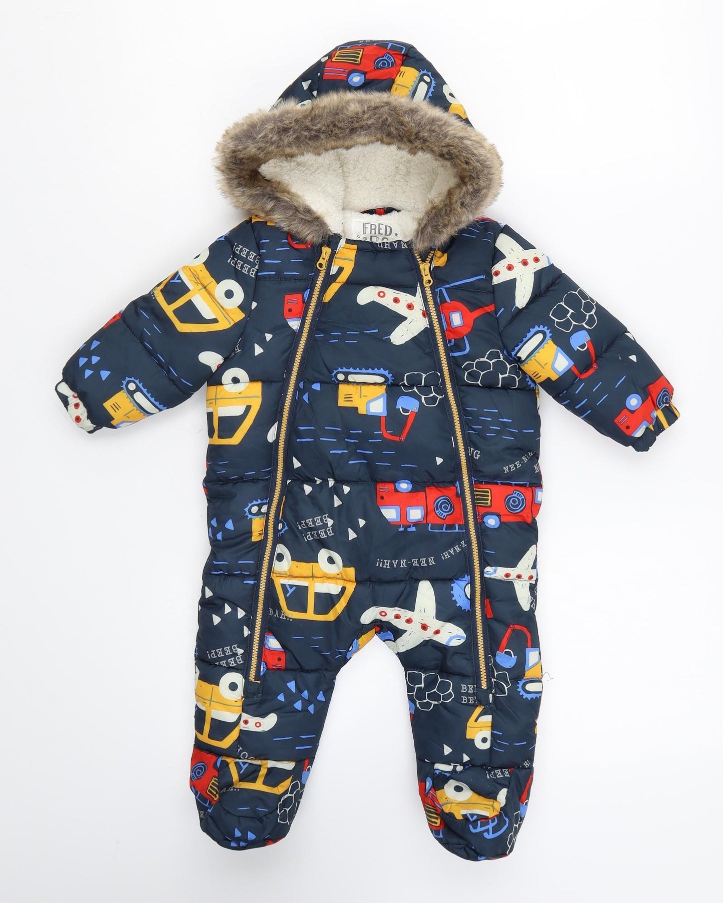F&F Baby Multicoloured Geometric Puffer Jacket Snowsuit Size 3-6 Months Zip
