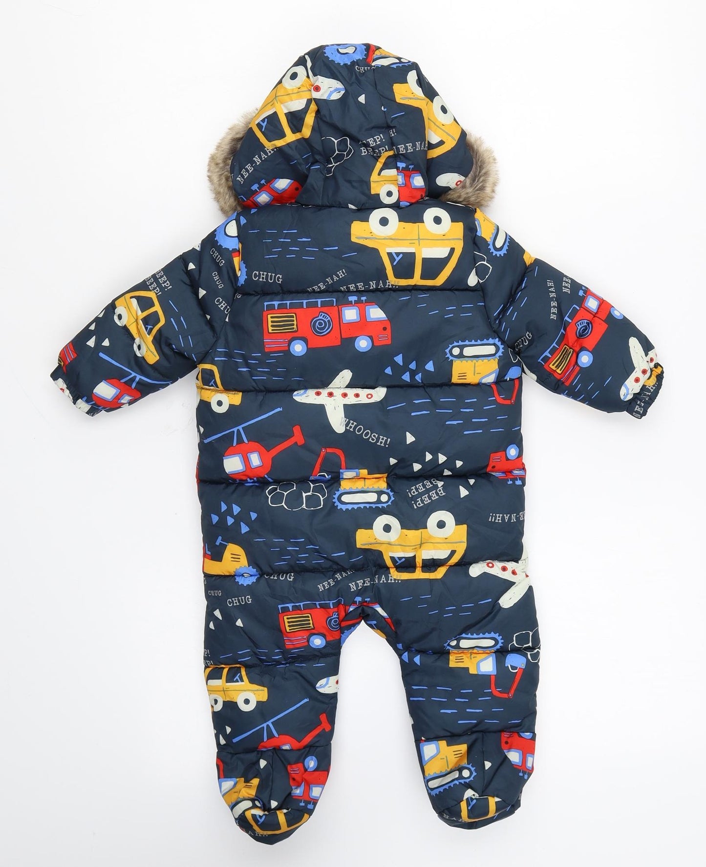 F&F Baby Multicoloured Geometric Puffer Jacket Snowsuit Size 3-6 Months Zip
