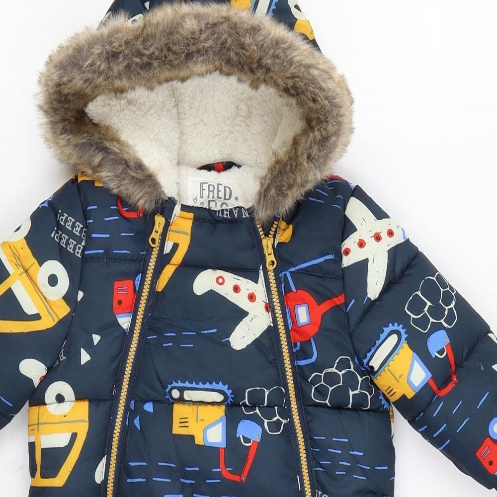 F&F Baby Multicoloured Geometric Puffer Jacket Snowsuit Size 3-6 Months Zip