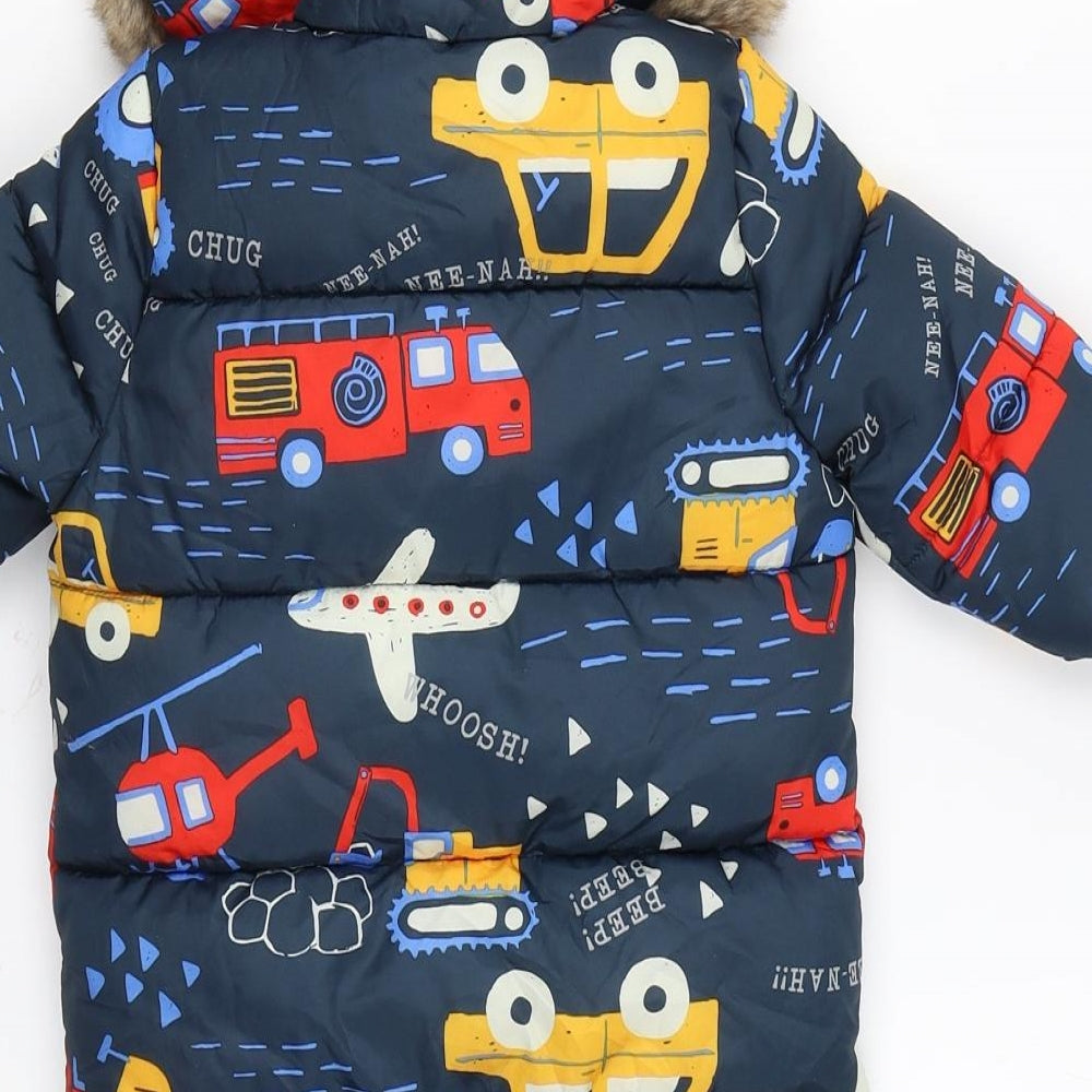 F&F Baby Multicoloured Geometric Puffer Jacket Snowsuit Size 3-6 Months Zip