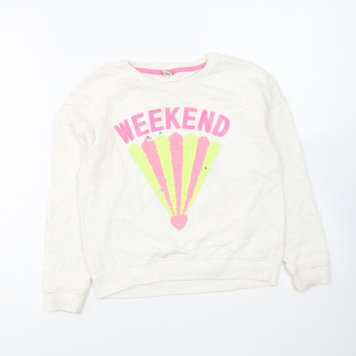 TU Girls White Cotton Pullover Sweatshirt Size 10 Years Pullover - Weekend