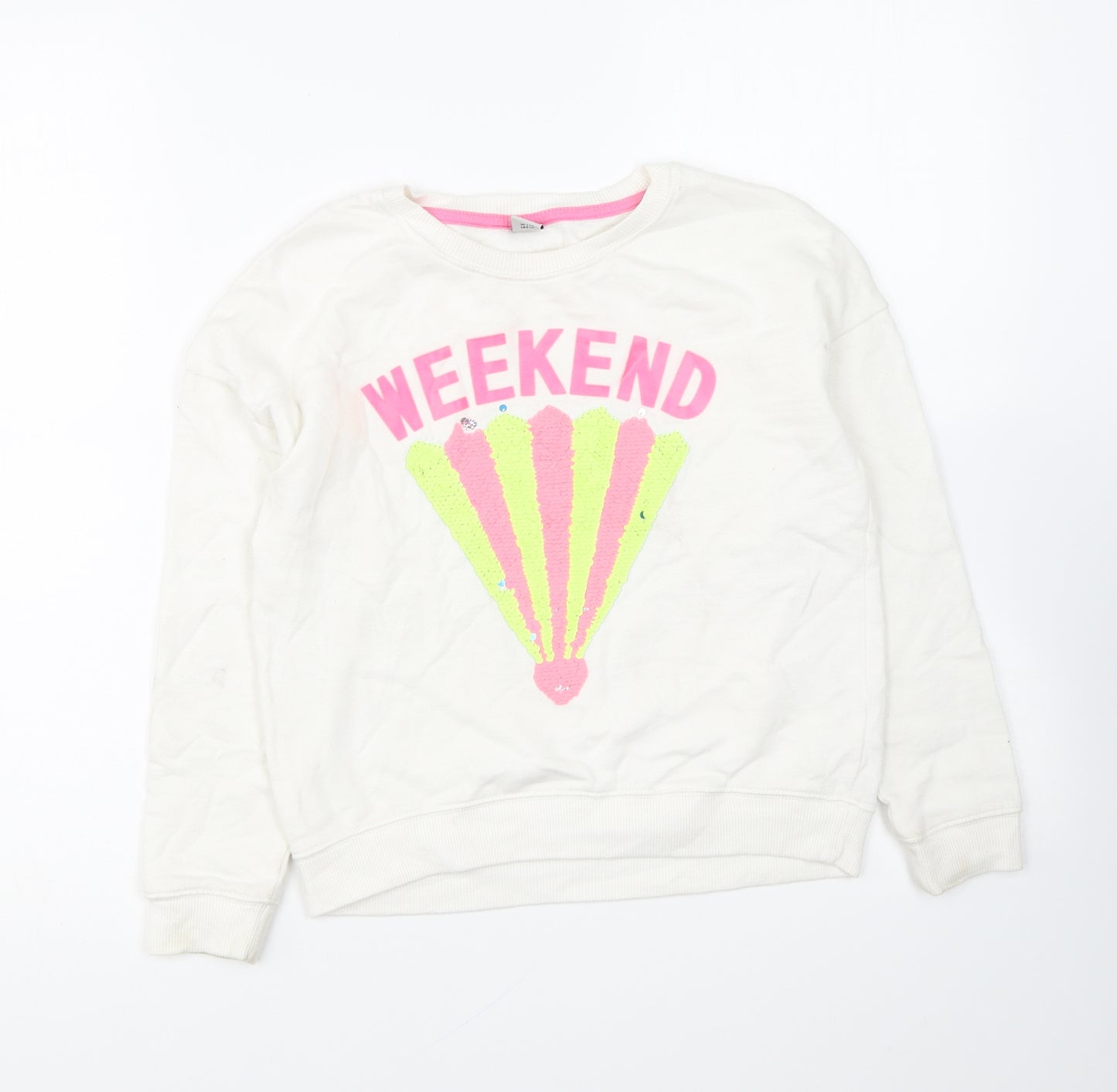 TU Girls White Cotton Pullover Sweatshirt Size 10 Years Pullover - Weekend