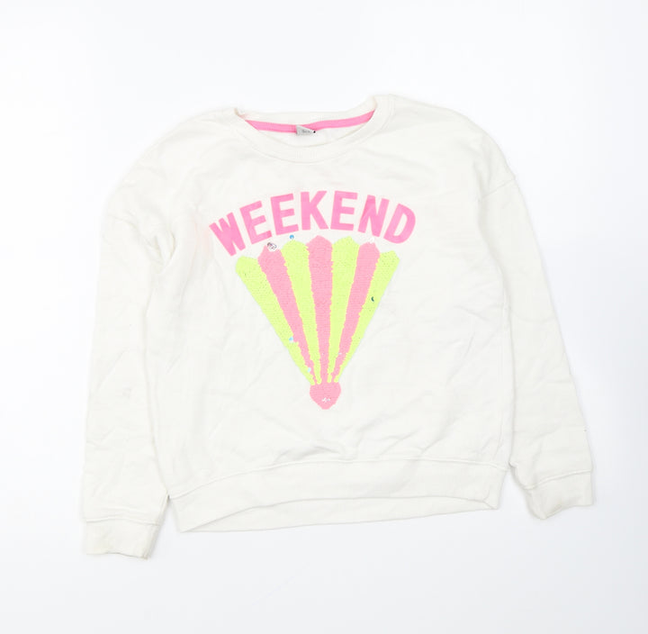 TU Girls White Cotton Pullover Sweatshirt Size 10 Years Pullover - Weekend