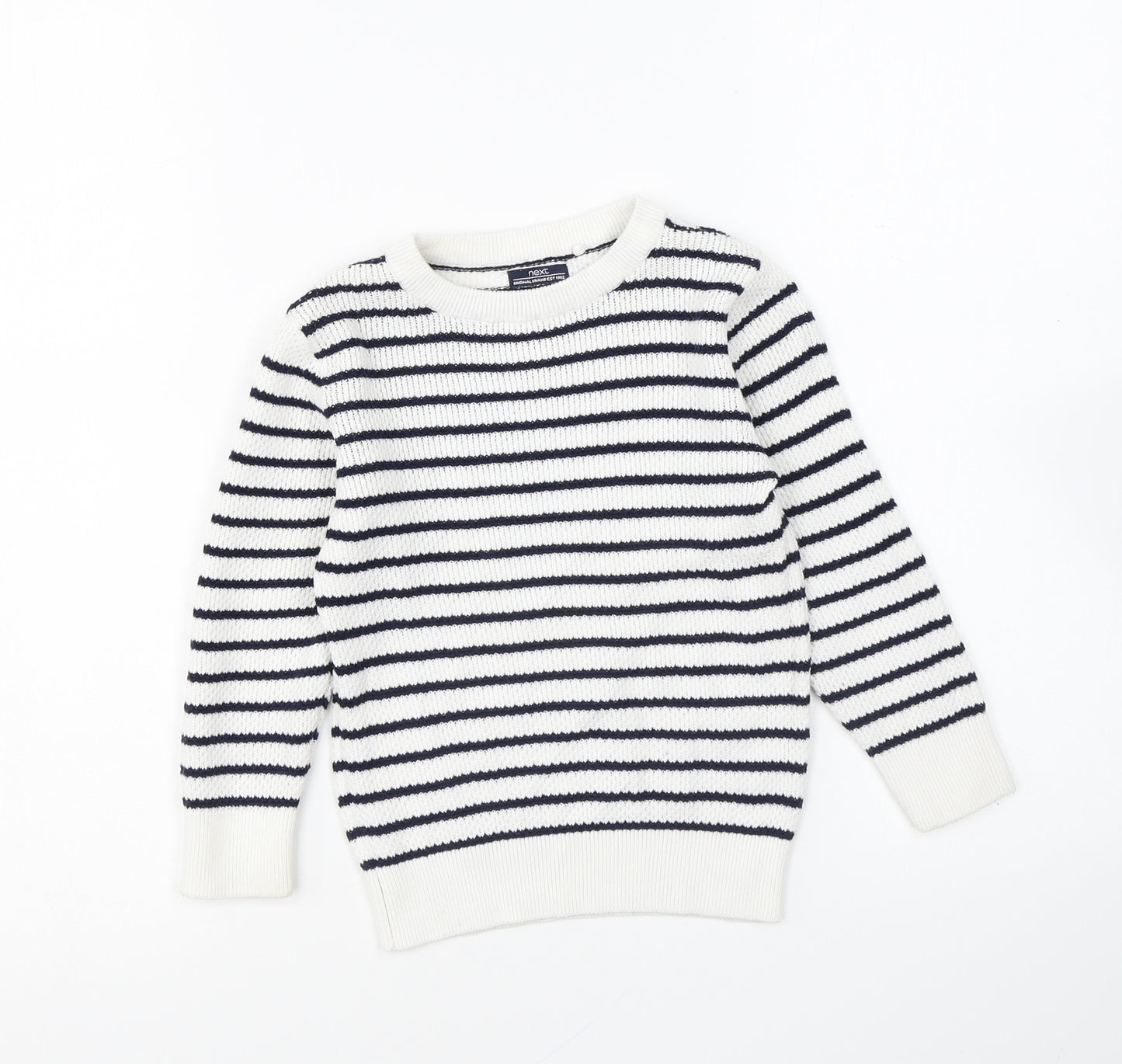 NEXT Boys Blue Round Neck Striped Cotton Pullover Jumper Size 2-3 Years Pullover