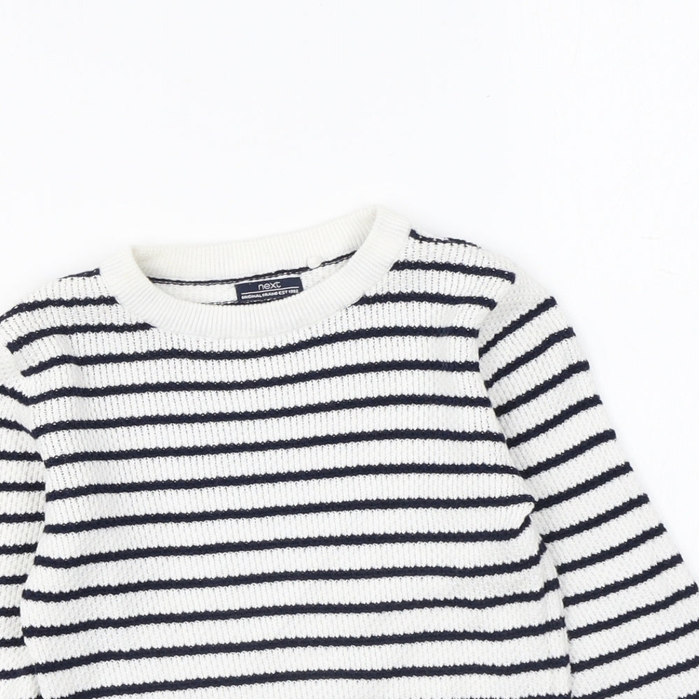 NEXT Boys Blue Round Neck Striped Cotton Pullover Jumper Size 2-3 Years Pullover