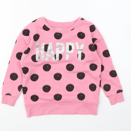 Primark Girls Pink Polka Dot Cotton Pullover Sweatshirt Size 3-4 Years Pullover - Happy