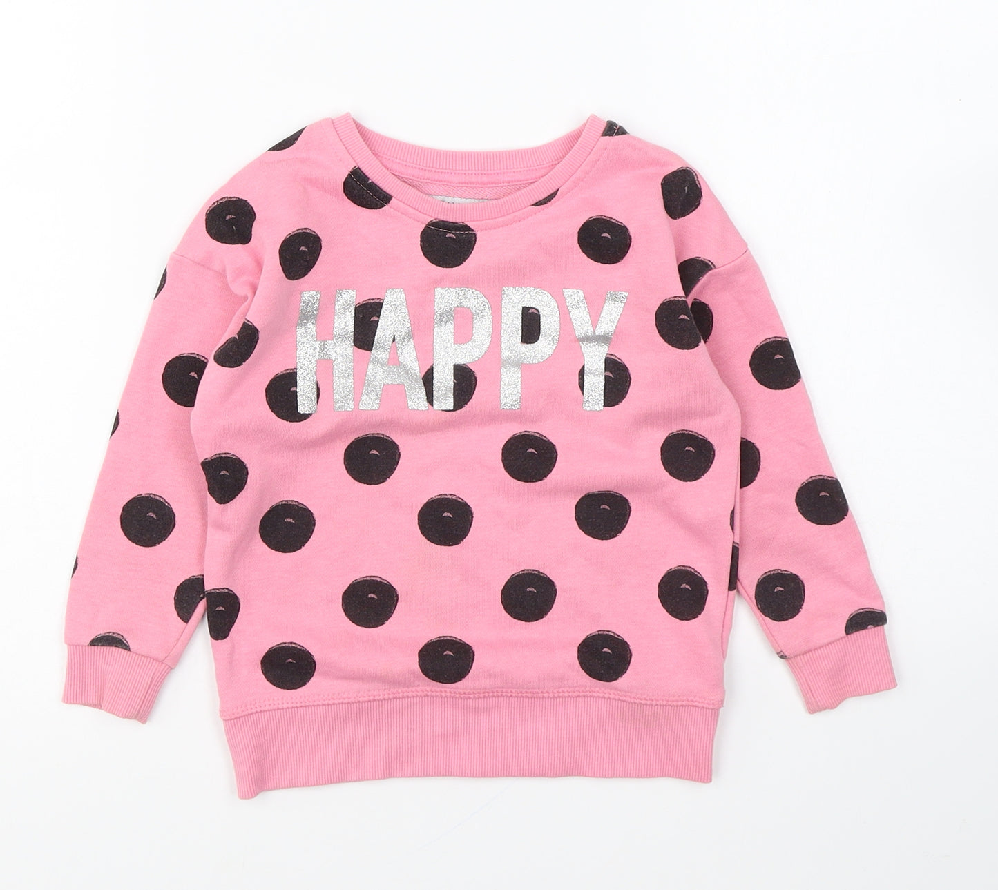 Primark Girls Pink Polka Dot Cotton Pullover Sweatshirt Size 3-4 Years Pullover - Happy
