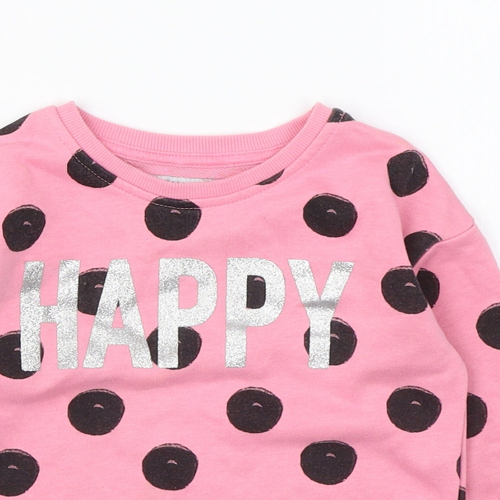Primark Girls Pink Polka Dot Cotton Pullover Sweatshirt Size 3-4 Years Pullover - Happy