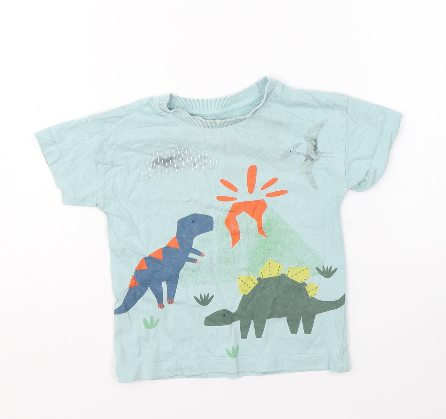 Matalan Boys Blue Cotton Basic T-Shirt Size 18-24 Months Round Neck Pullover - Dinosaurs