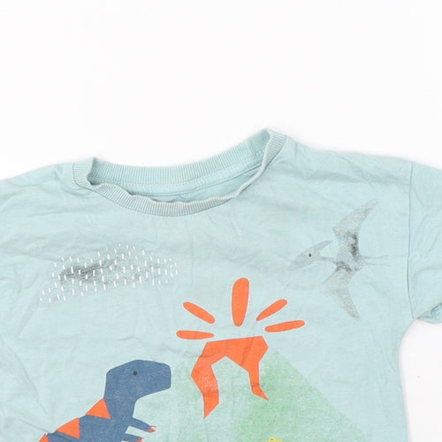 Matalan Boys Blue Cotton Basic T-Shirt Size 18-24 Months Round Neck Pullover - Dinosaurs