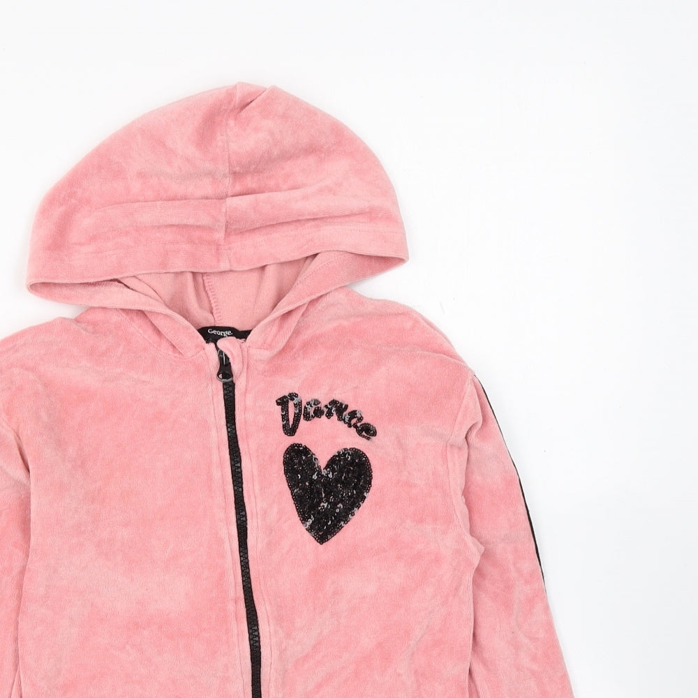 George Girls Pink Cotton Full Zip Hoodie Size 7-8 Years Zip - Always Dancing