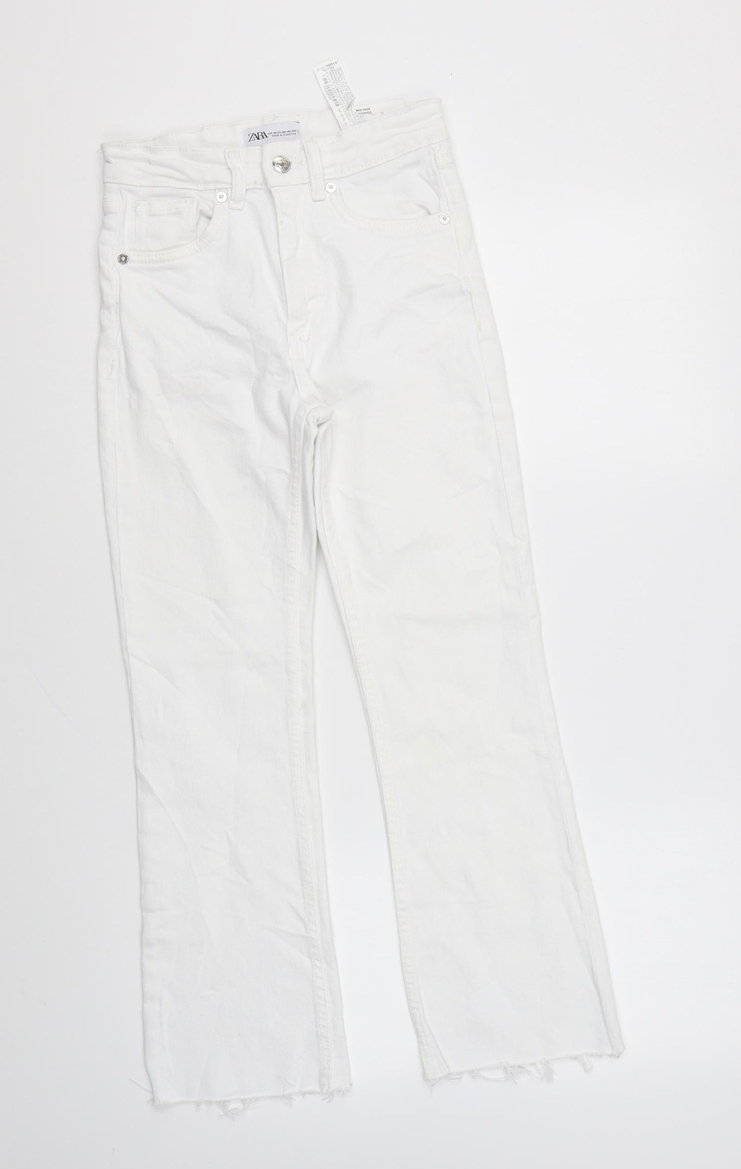 Zara Womens White Cotton Flared Jeans Size 6 L25 in Regular Zip