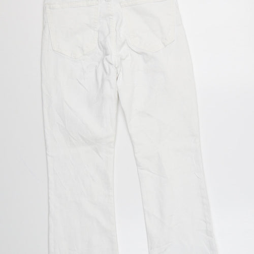 Zara Womens White Cotton Flared Jeans Size 6 L25 in Regular Zip