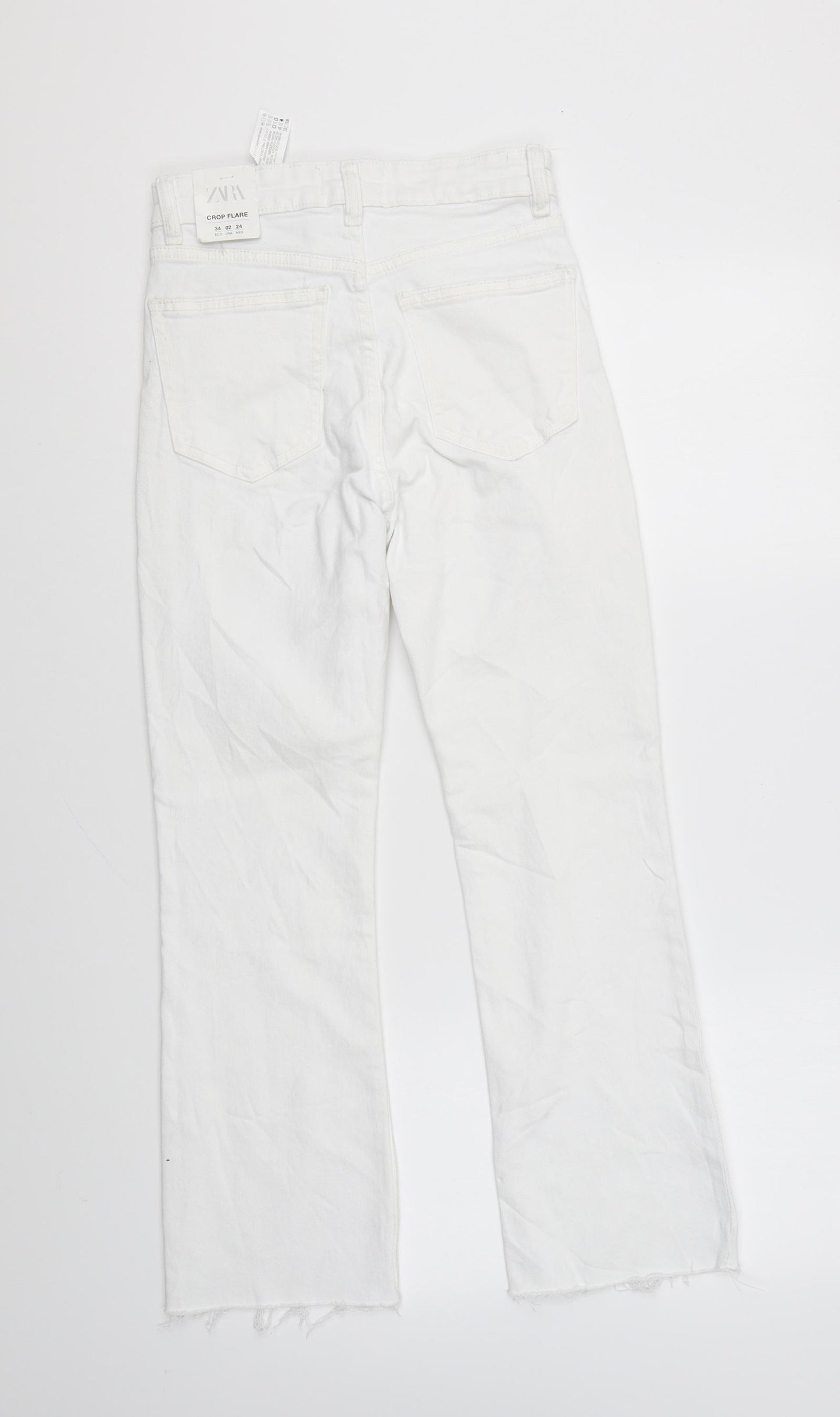 Zara Womens White Cotton Flared Jeans Size 6 L25 in Regular Zip
