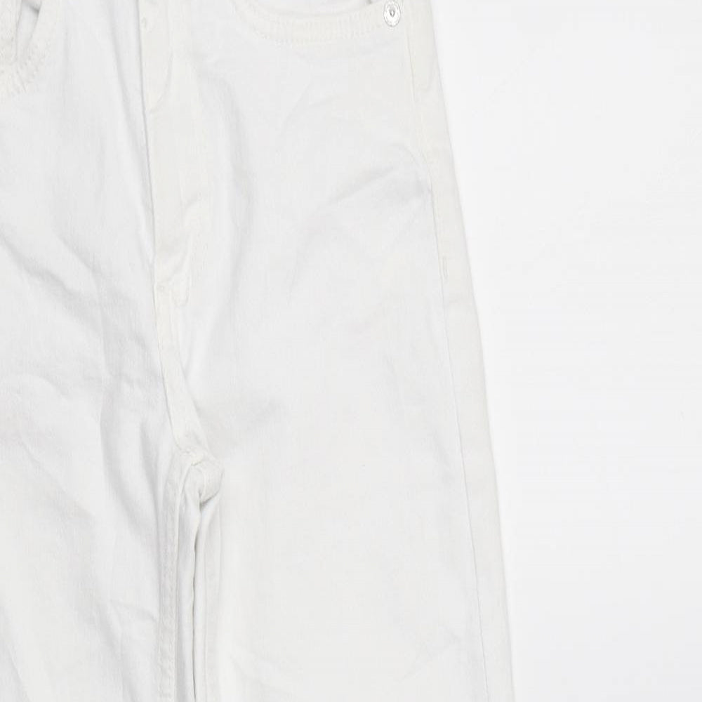 Zara Womens White Cotton Flared Jeans Size 6 L25 in Regular Zip
