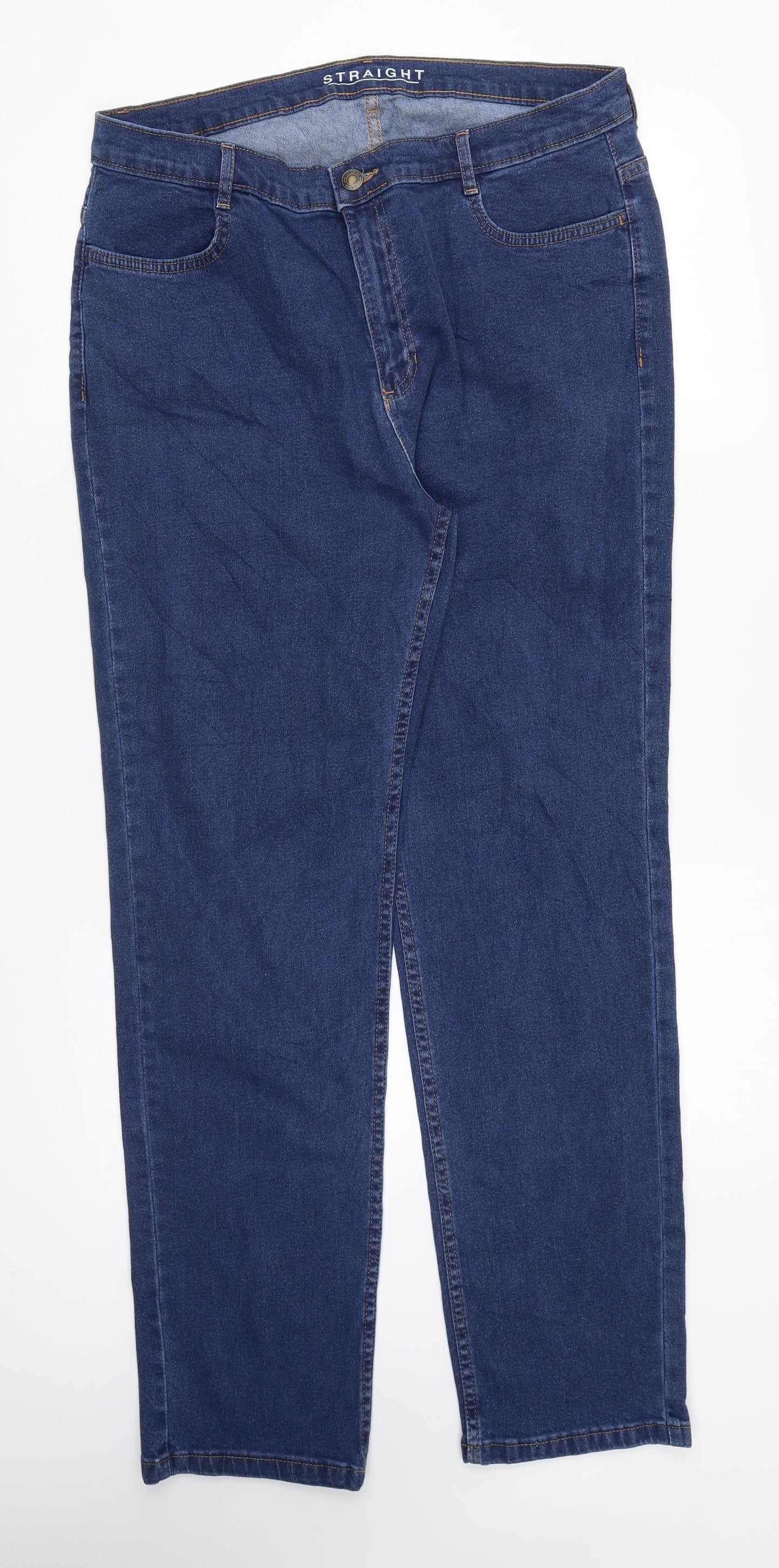 Marks and Spencer Womens Blue Cotton Straight Jeans Size 16 L30 in Regular Zip
