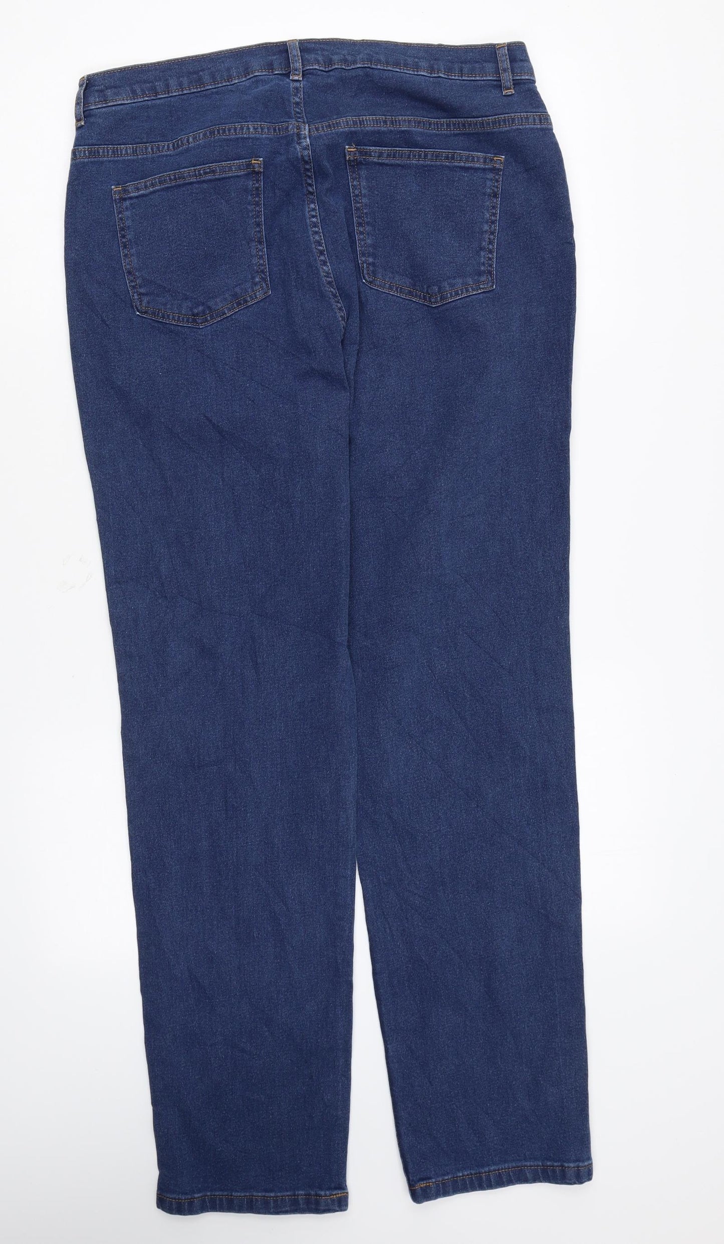 Marks and Spencer Womens Blue Cotton Straight Jeans Size 16 L30 in Regular Zip