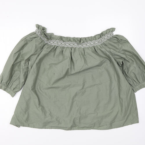 Marks and Spencer Womens Green Cotton Basic Blouse Size 10 Off the Shoulder