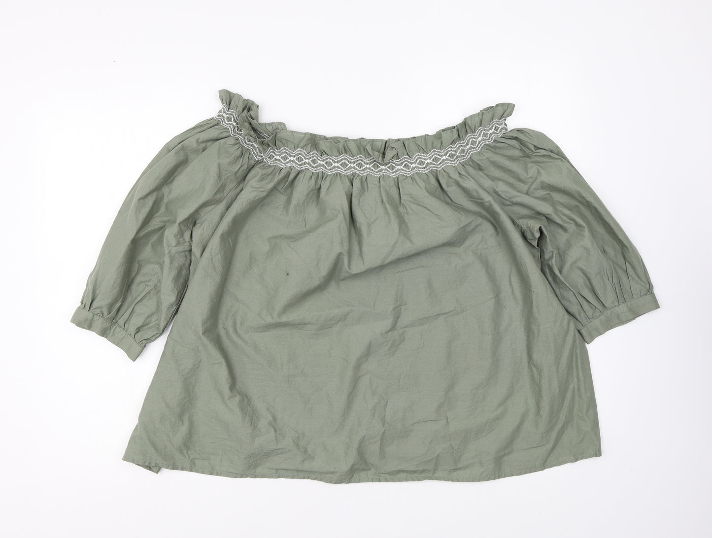 Marks and Spencer Womens Green Cotton Basic Blouse Size 10 Off the Shoulder